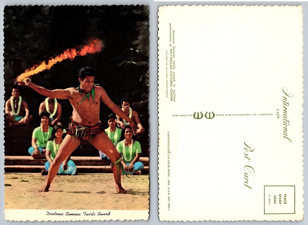 Samoan Fire Knife Dancer Polynesian Cultural Center Hawaii Postcard