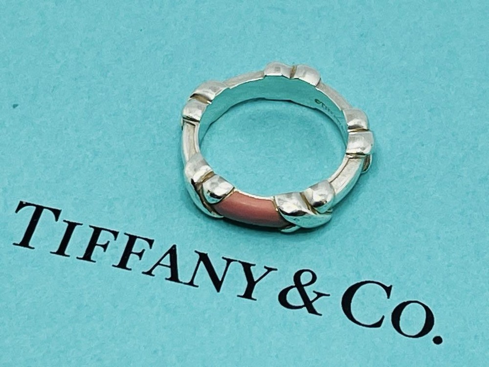 Tiffany Signature Pink Enamel Ring Size 10 H411 Rare New Condition