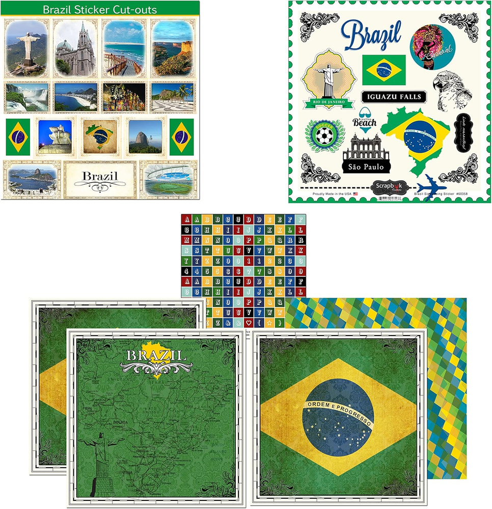 Themed Paper and Stickers Scrapbook Kit, Brazil Sightseeing