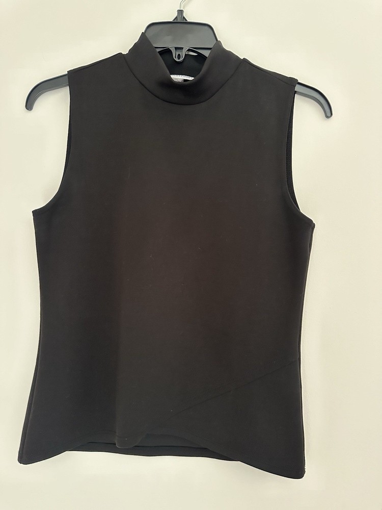 Calvin Klein Women's Black Mock Neck Sleeveless Knit Top XS Logo Accent