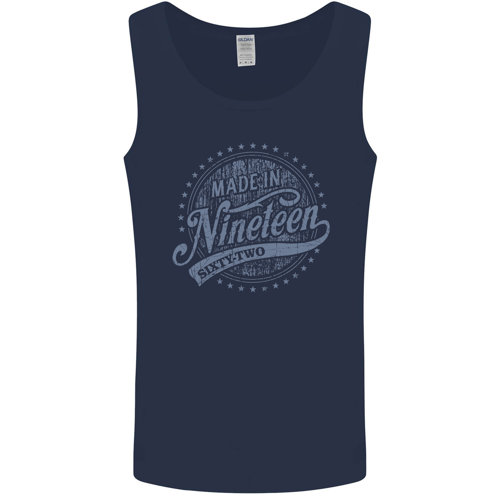 Distressed 63rd Birthday Made In 1962 Mens Vest Tank Top Navy Blue