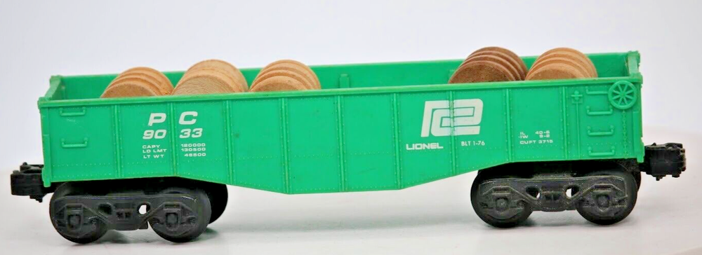 Lionel 9033 Underbelly Penn Central Green Gondola Freight Car Train w/(5) Barrel