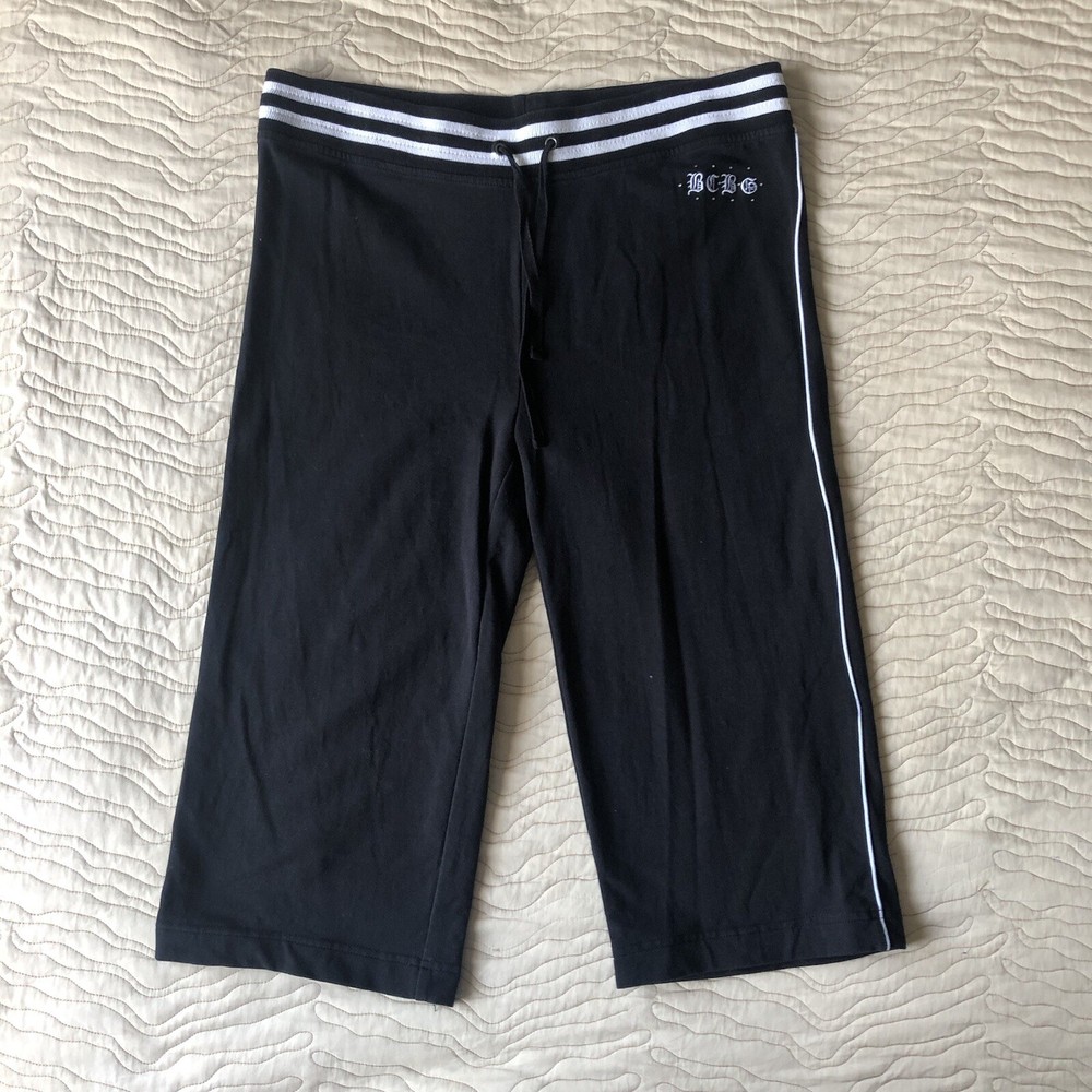 BCBG Max Azria Y2K Rhinestone Embroidery Capri Sweatpants XL Track Pants Black