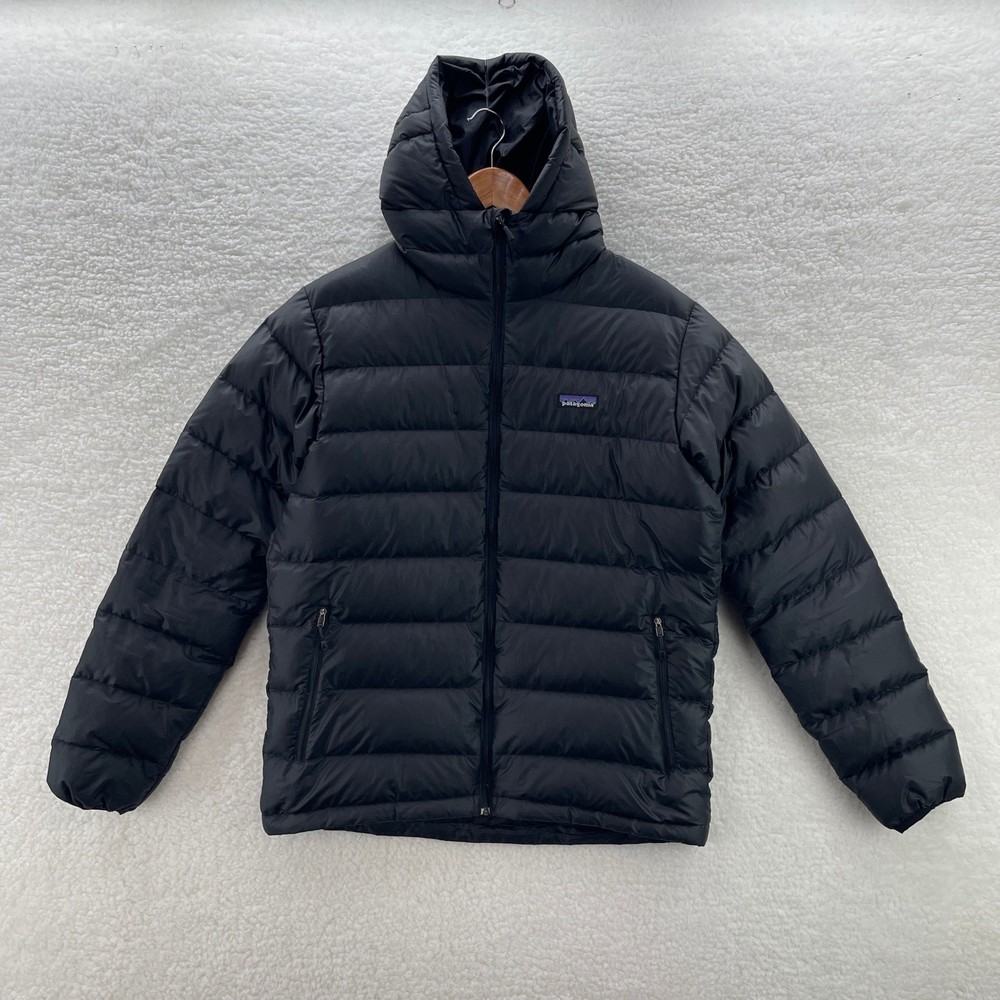 Patagonia Puffer Jacket Mens Medium Black Hi-Loft Down Sweater Hoody 84900 Y2K