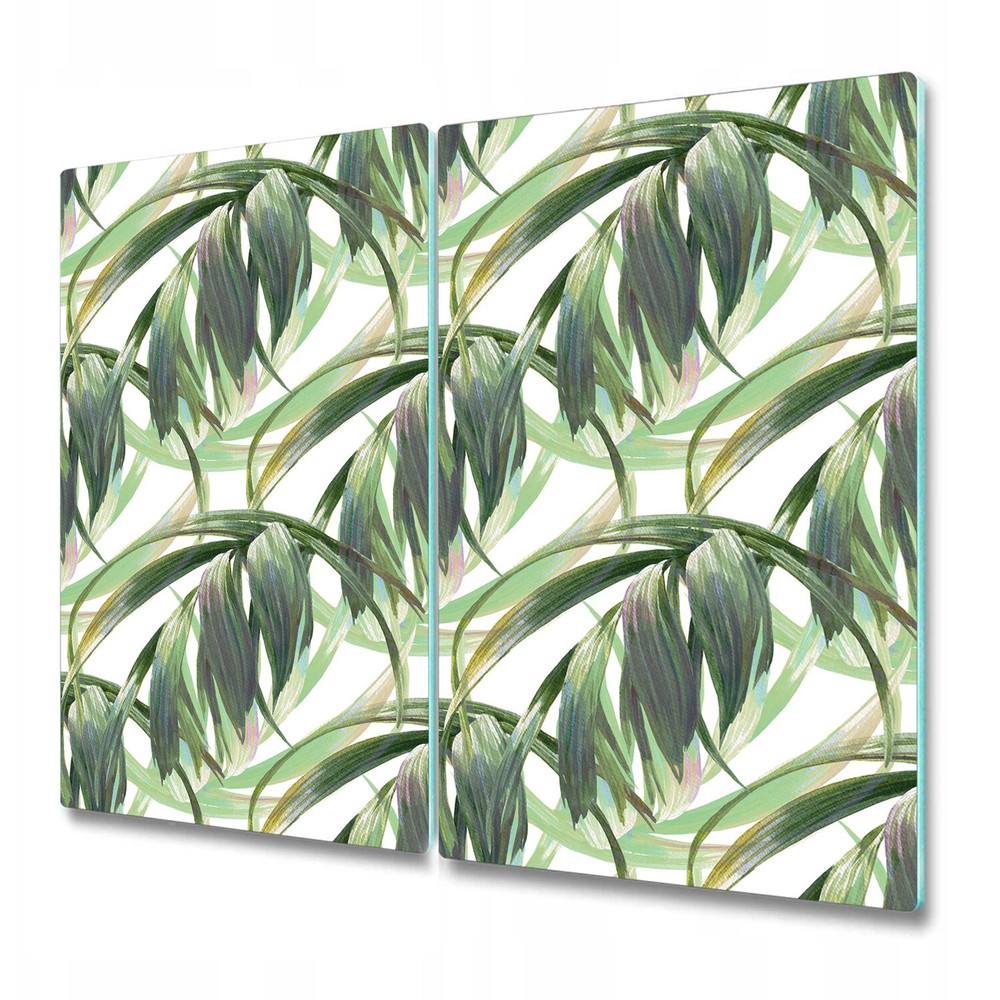 Glass Worktop Kitchen Chopping Board Long Leaves Watercolour Leaves 2x30x52