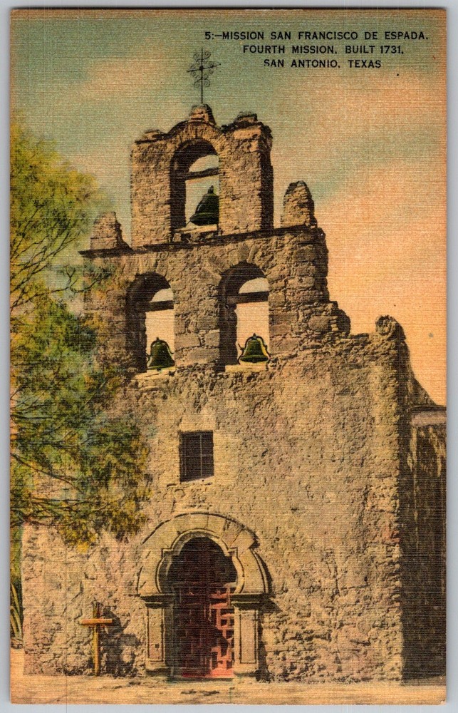 Vtg Linen Postcard Mission San Francisco DE San Antonio, TX 1930s