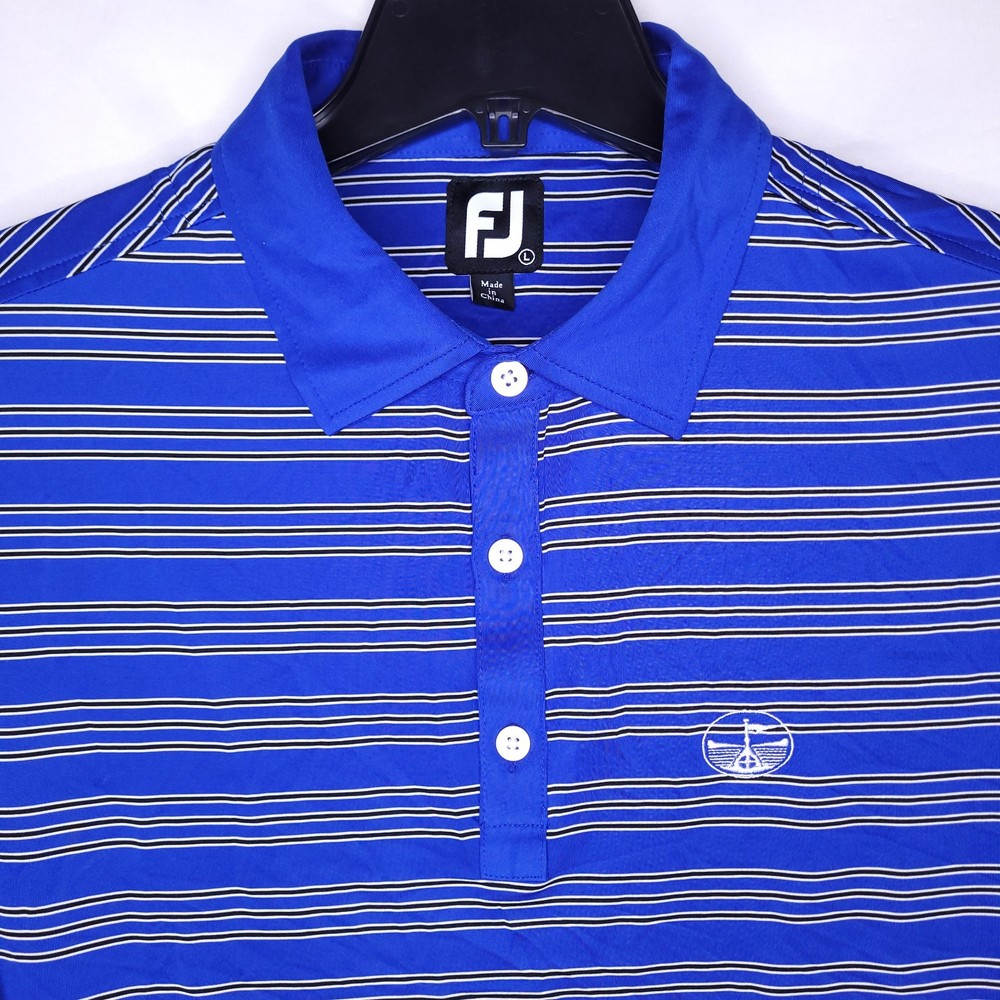 Footjoy Polo Shirt Mens Large Striped Blue, White Golf Performance Activewear