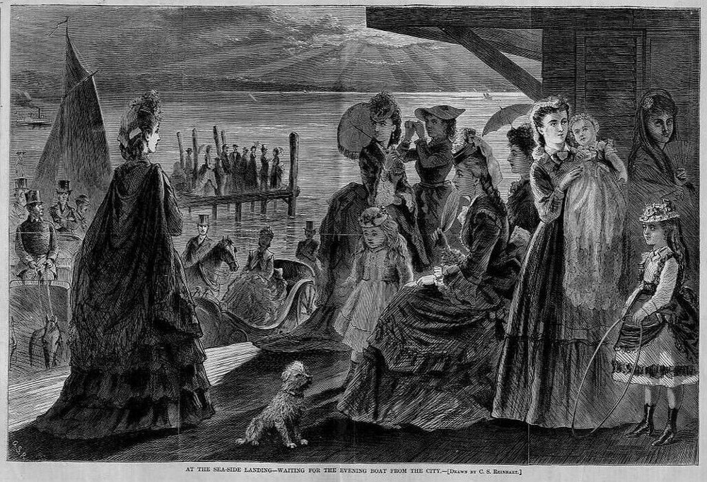 SEASIDE LANDING WOMEN CHILDREN WAITING FOR EVENING BOAT