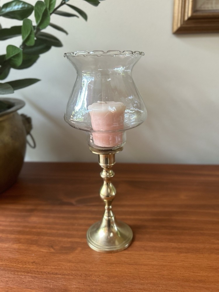 Vintage Brass Glass Votive Candle Holder