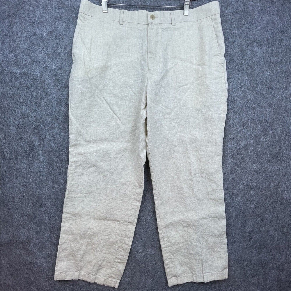 Tasso Elba Pants Mens 36 x 30 Linen Ivory Lightweight Summery Golf Outdoors