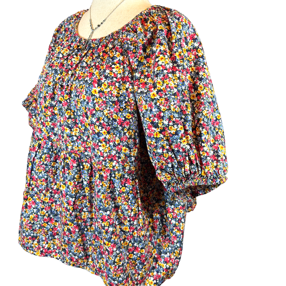 Old Navy Floral Puff Sleeve Peasant Blouse XXL 100% Cotton Top Cottagecore