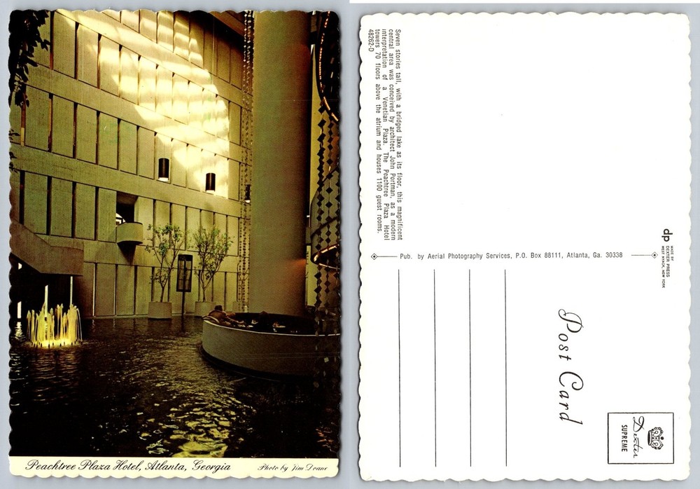 Peachtree Plaza Hotel Atlanta Georgia Atrium Lake Fountain Vintage Postcard