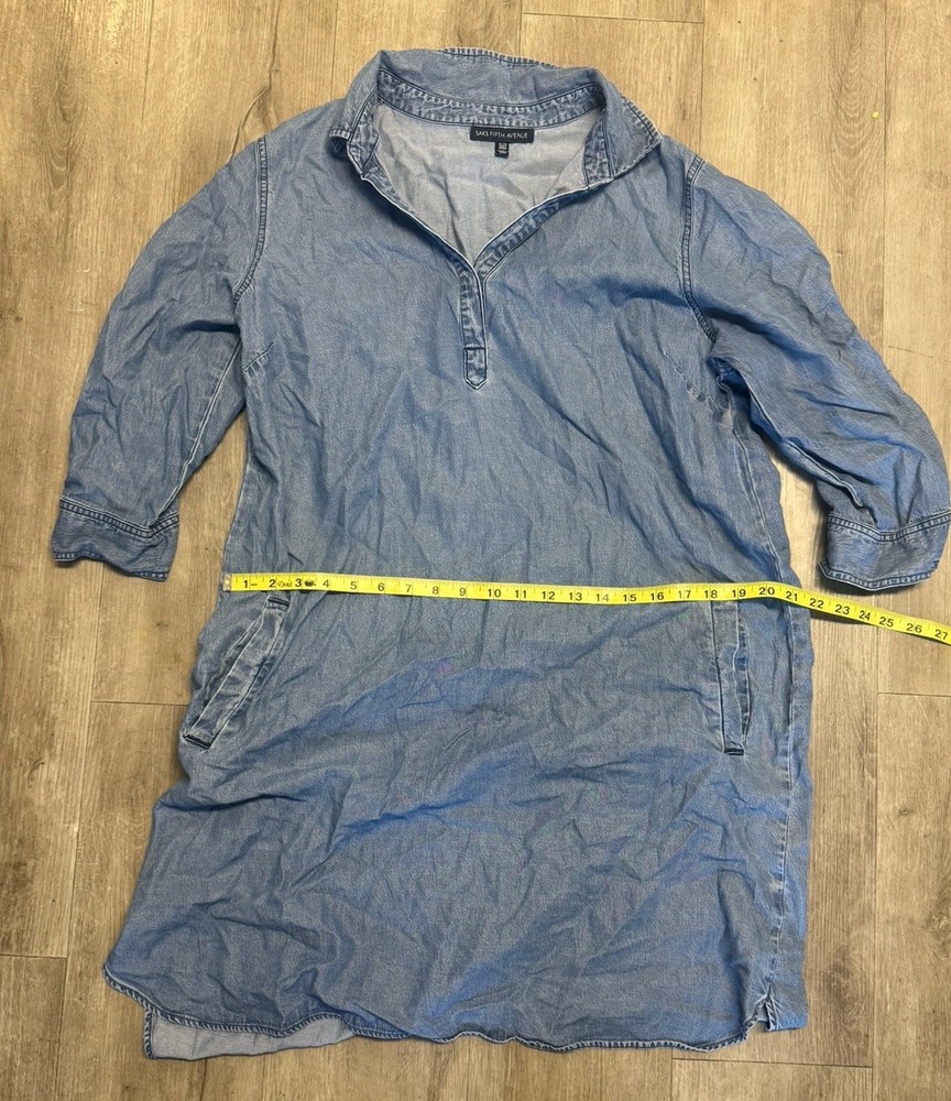 Saks Fifth Avenue Chambray Popover Shirt Womens XL Blue Mid Sleeve Tunic