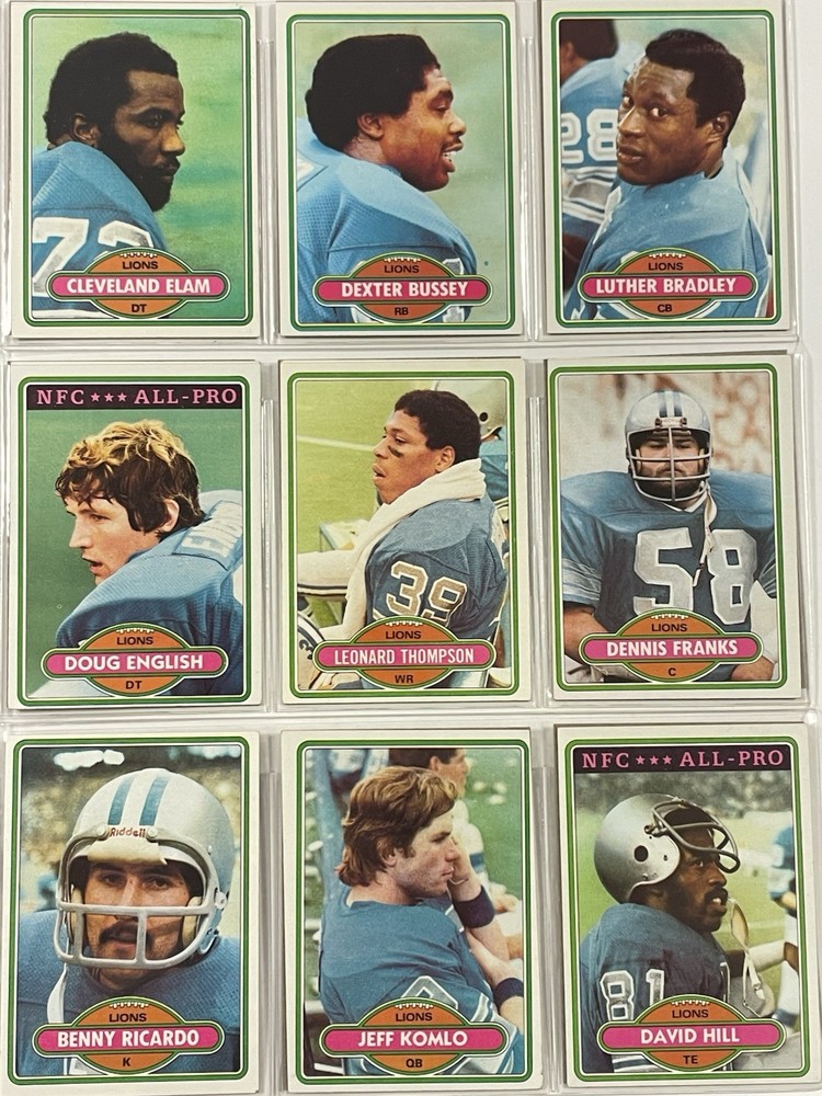 1980 Topps Football Detroit Lions Team Set - Lot Of 17 Cards