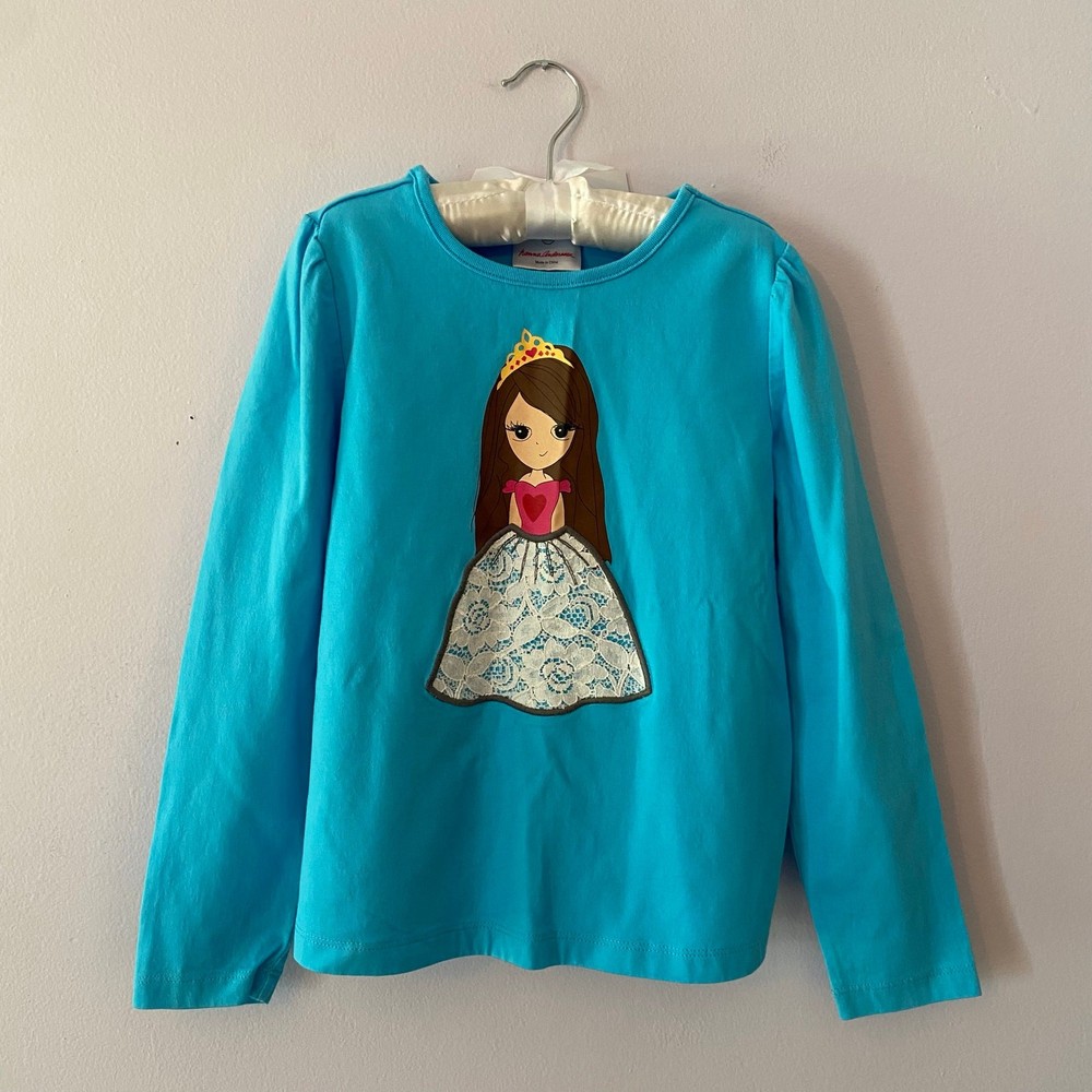 Hanna Andersson Blue Princess Patchwork Long Sleeve Shirt Girls size 120 / 6-7