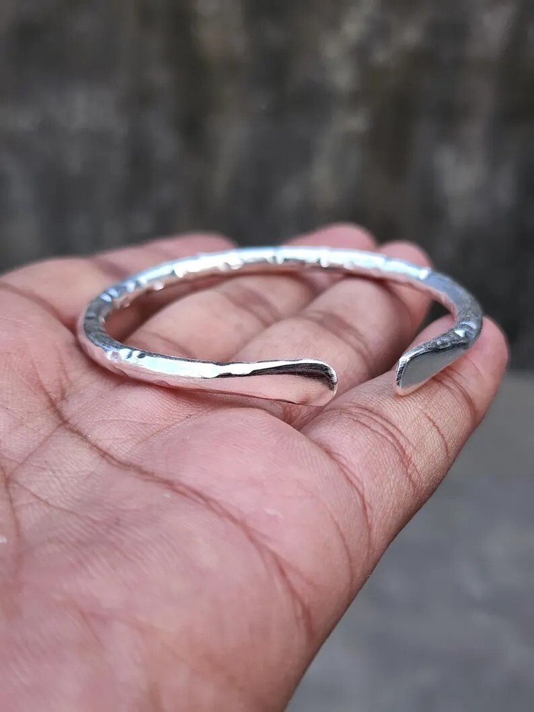Handmade Solid 925 Silver Unisex Bracelet Hammered Men's Bangle All Size SR686