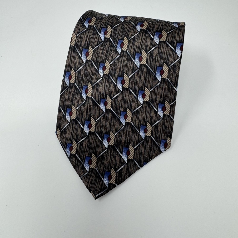 Barrington Tie Mens One Size Brown Geometric Silk Jacquard Necktie USA Classic