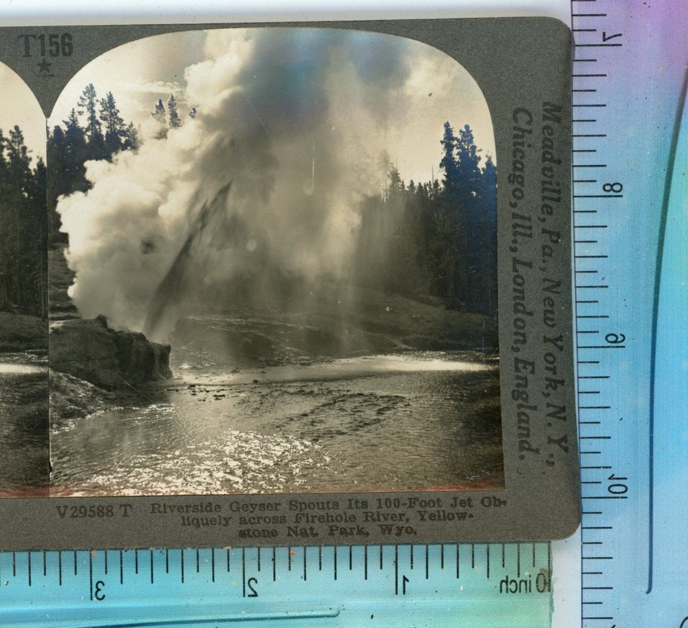 Riverside Geyser Firehole River Yellowstone Keystone Stereoview