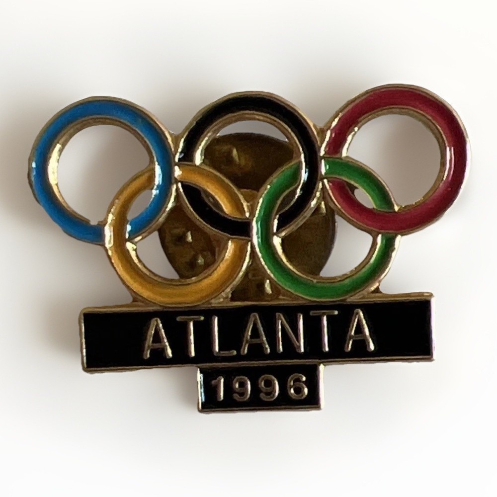 Atlanta 1996 Olympics Enamel Rings Pin Vintage Gold Tone Collectible