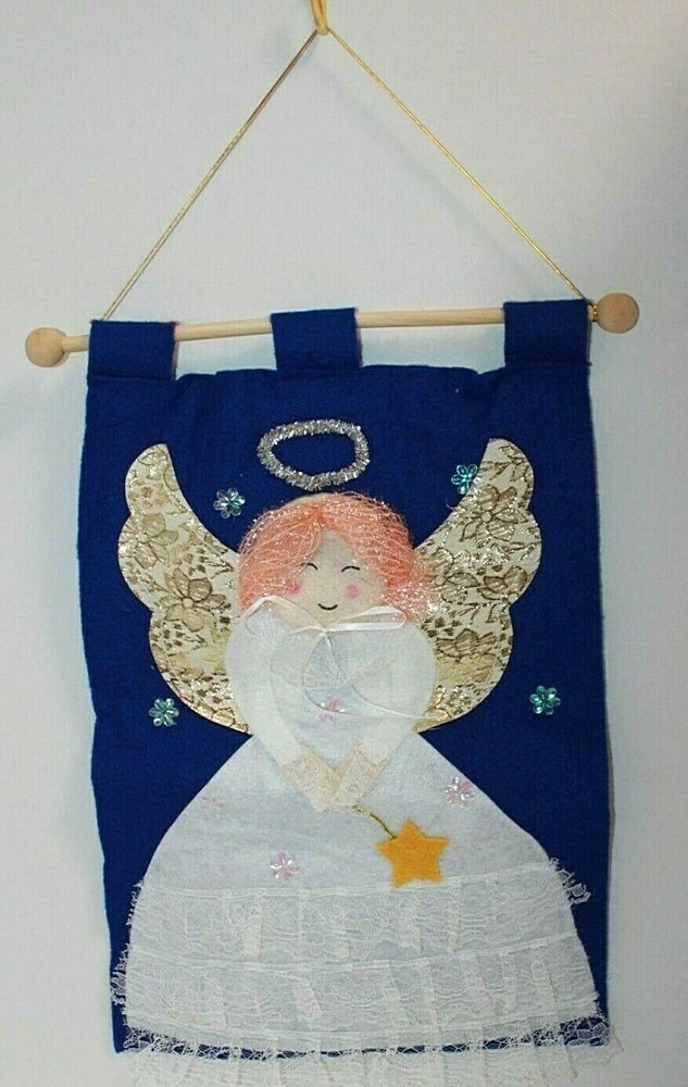 Vintage Handmade Felt Christmas Angel Wall Hanging