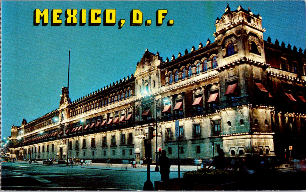 Vintage Postcard National Palace Zocalo Mexico City Mexico Nighttime View