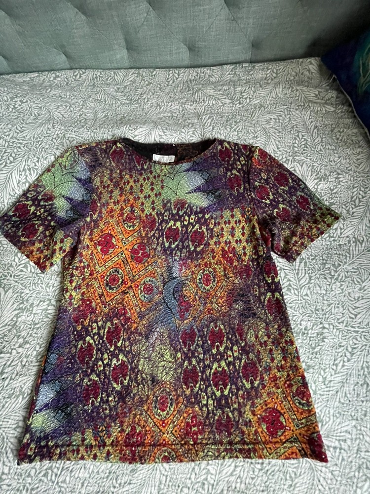 Christopher & Banks Women's Top Size L short Sleeve , Multicolored , Round Neck