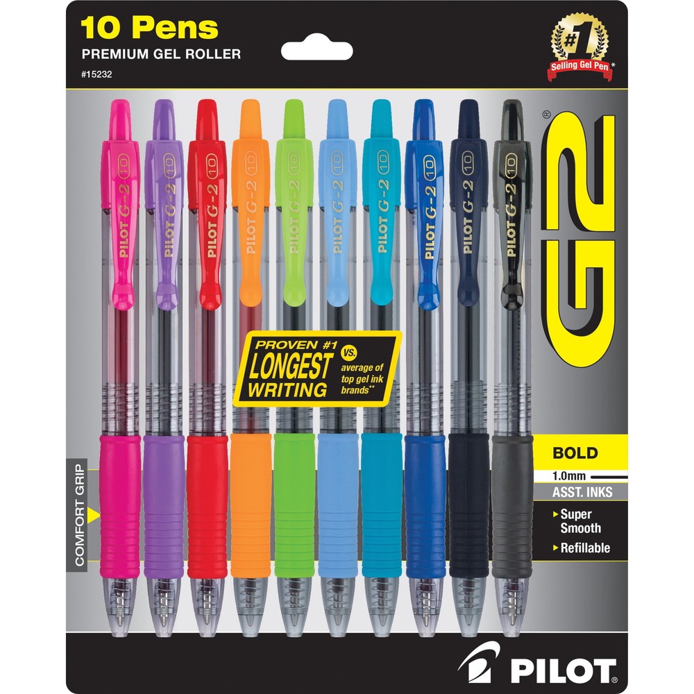 Pilot G2 Premium Retractable Gel Ink Rolling Ball Pens, Bold Point, 10 Count