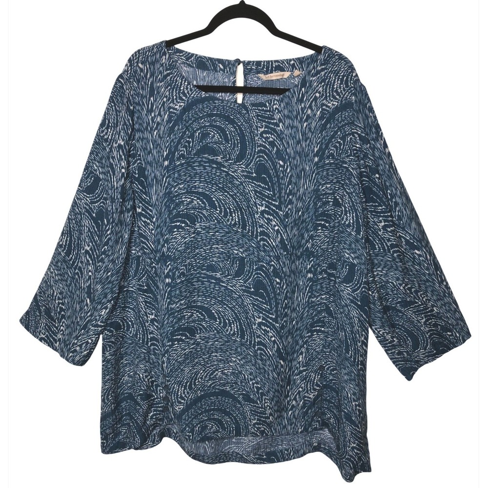 Soft Surroundings Blue White Abstract Print Tunic Top 2X 3/4 Sleeve Relaxed