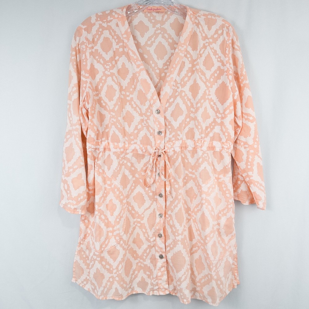 Fresh Produce Destination Voile Tunic Top Womens Medium Peach Pink Beach Boho