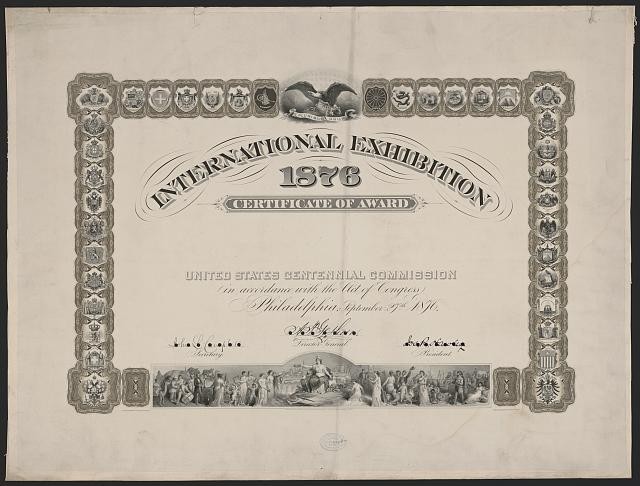 Photo:1876, International exhibition certificate of award