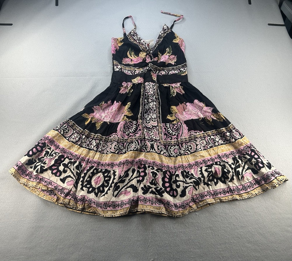 ANGIE Floral A-Line Dress Black Pink S Rayon NWT