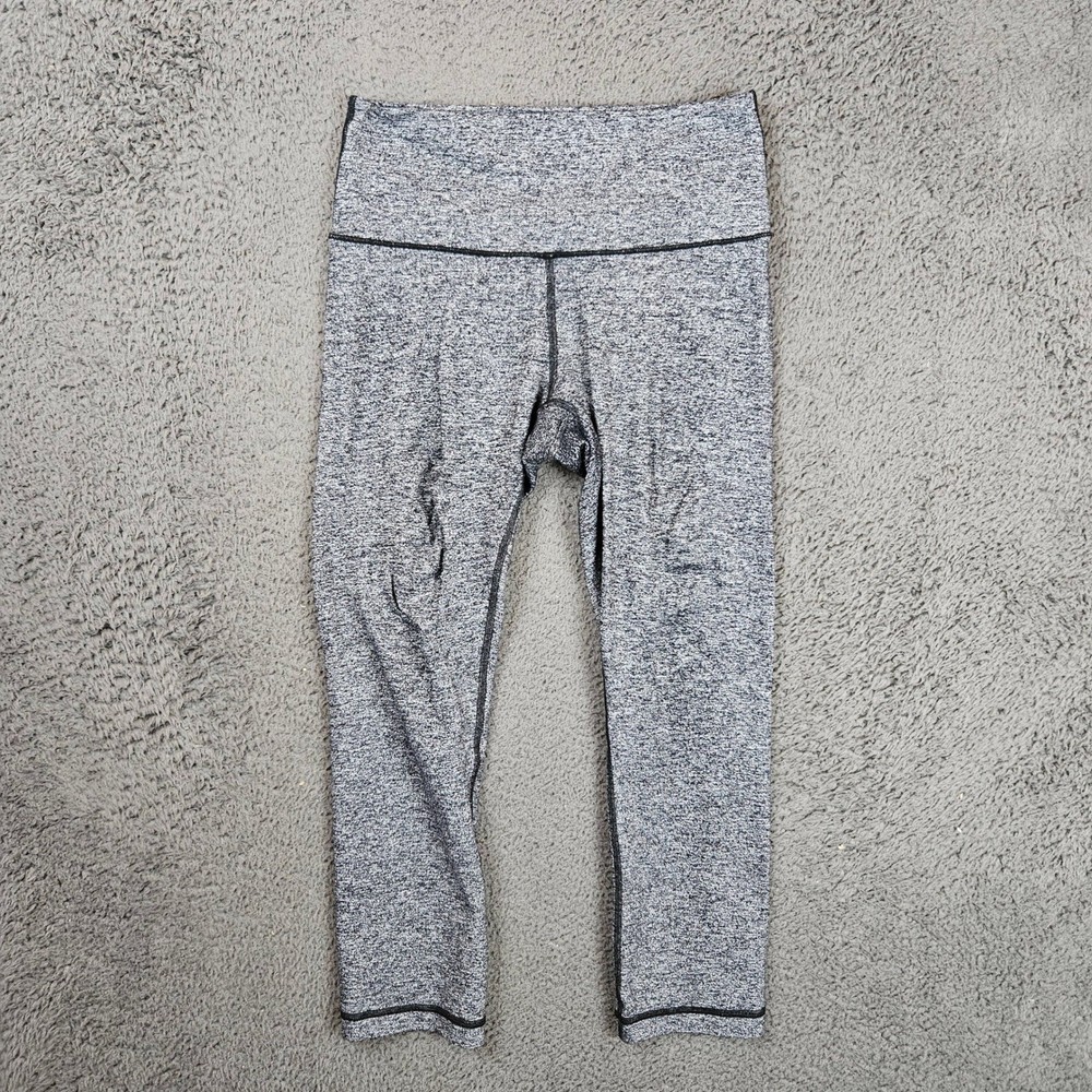Lululemon Wunder Under Crop High Rise Leggings Heathered Black White Size 6