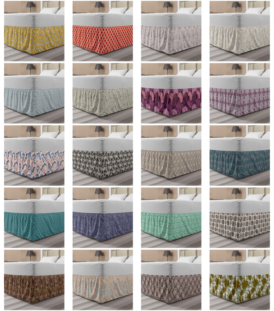 Ambesonne Vintage Motifs Bedskirt Elastic Wrap Around Skirt Gathered Design