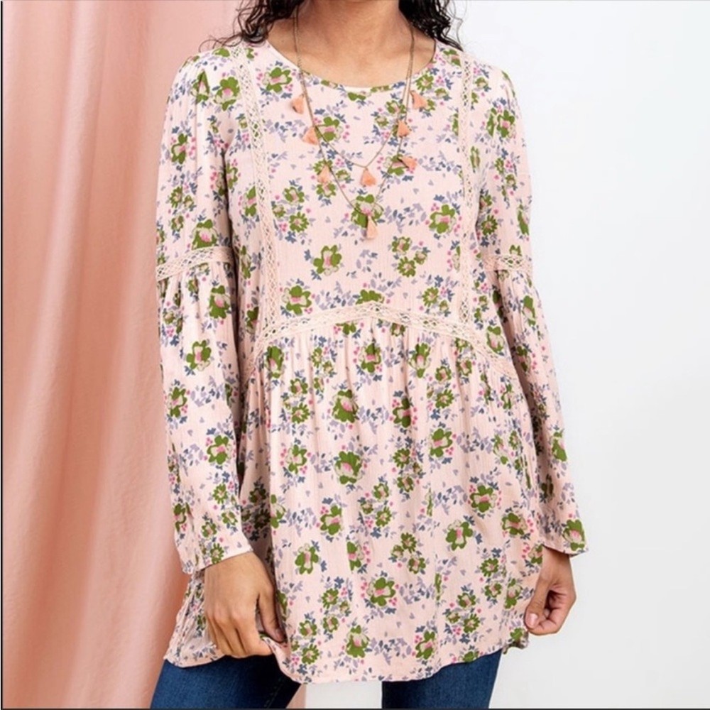 Matilda Jane Women's Pink Multi Floral Long Sleeve Like a Lady Swing Tunic sz S