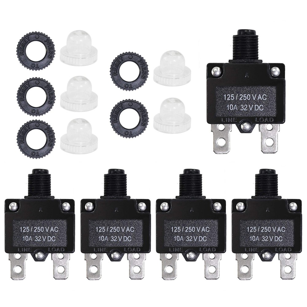 Fuzbaxy 5PCS 10Amp Circuit Breakers with Manual Reset 32VDC,AC125-250V with Q...