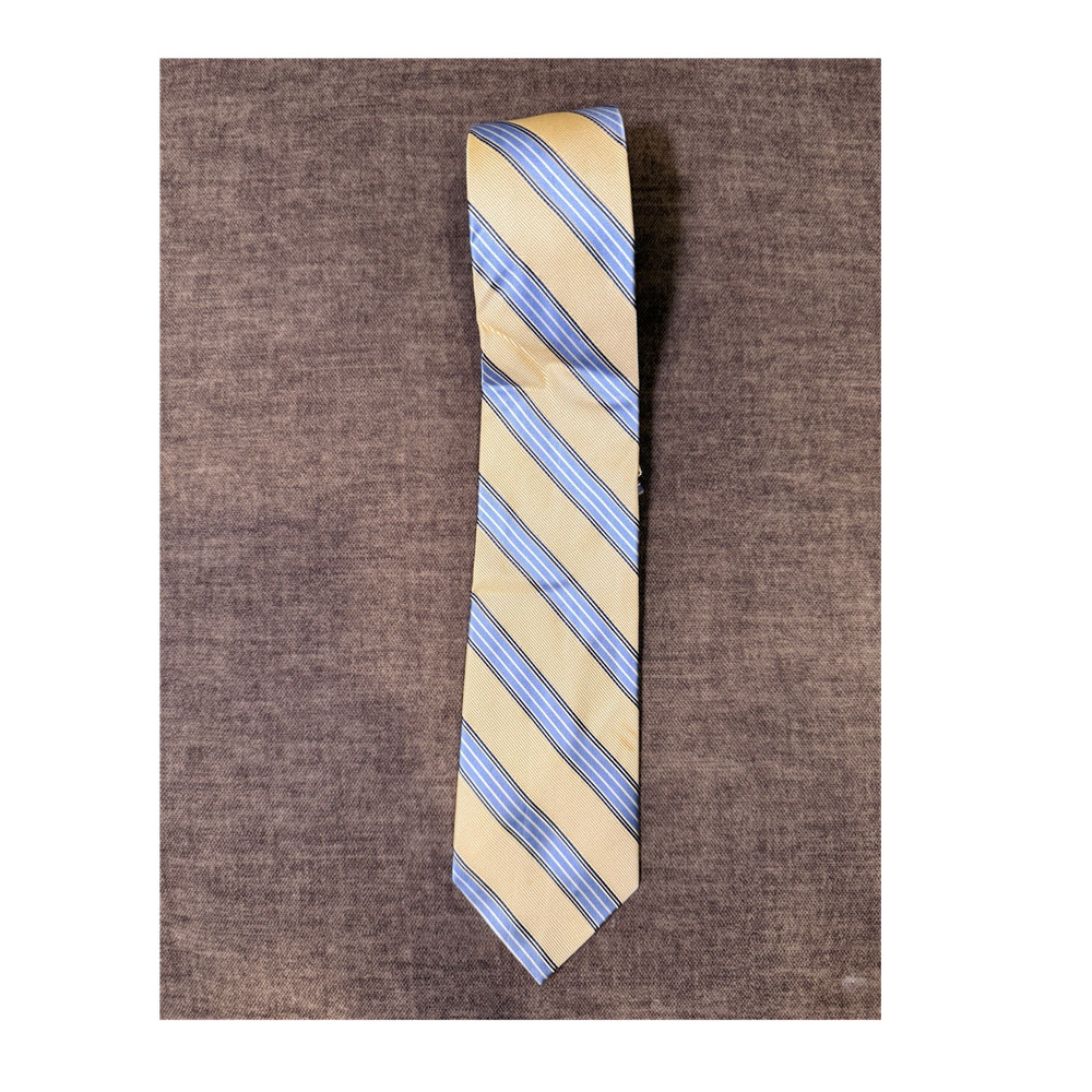 Nautica Men's Silk Tie Yellow Blue Striped Woven Logo Accent