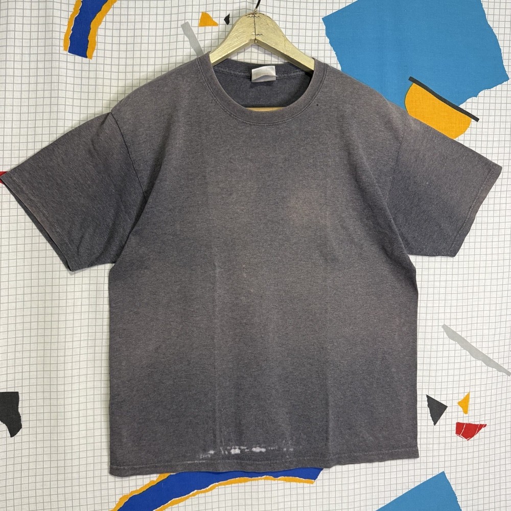 Vintage 90s Faded Black Tshirt Medium Gray Blank Distressed Grunge Skater Hanes