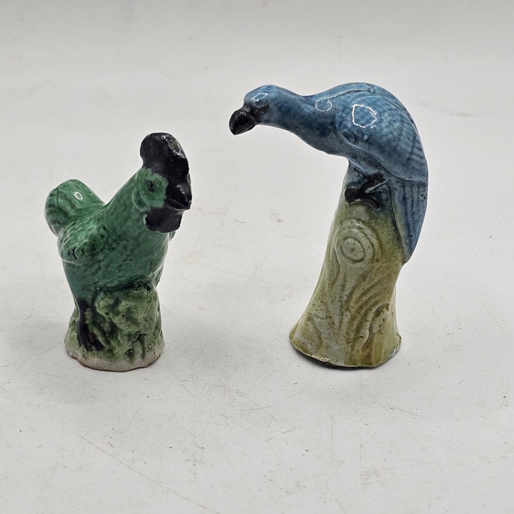Miniature Bird Figurines Vintage Rooster Set Of Two Ceramic