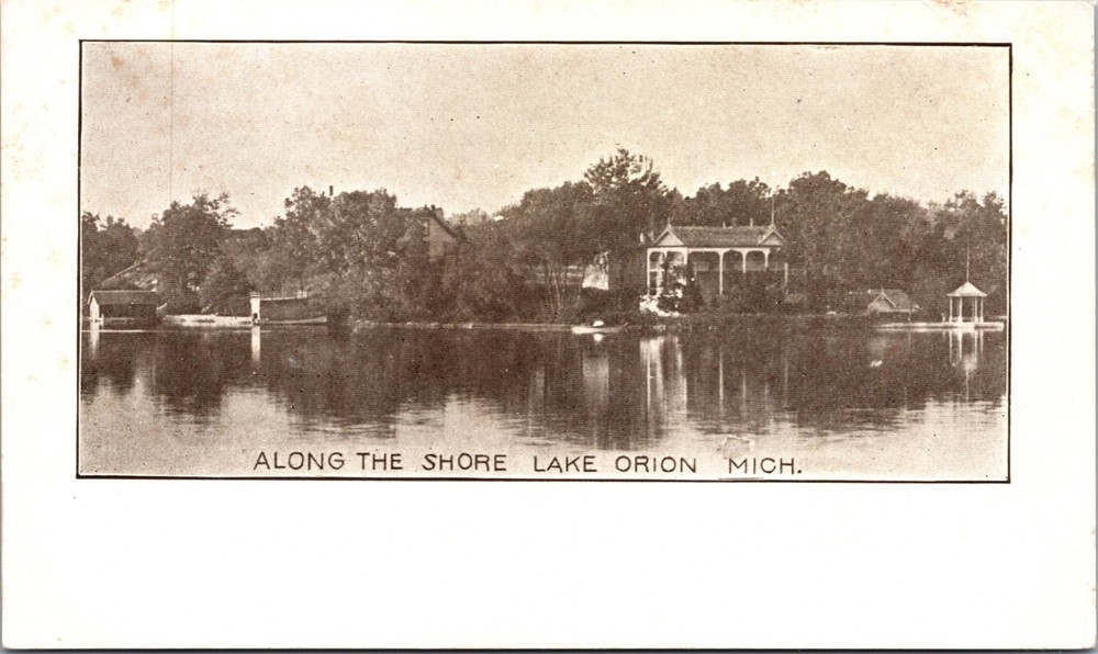 Along the Shore Lake Orion Michigan Printed View Early Lakeside Homes Postcard