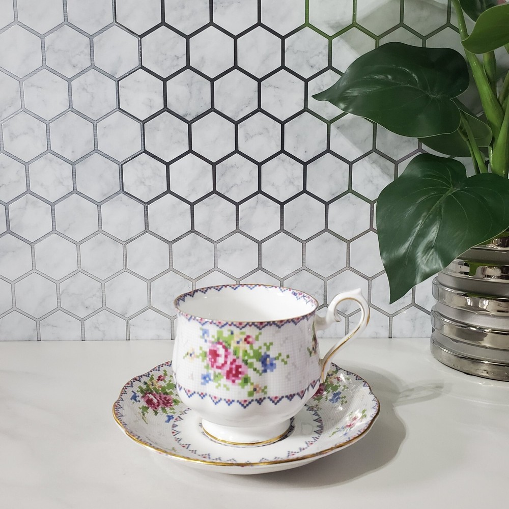 Vintage Royal Albert Bone China Petit Point Teacup & Saucer Set England  