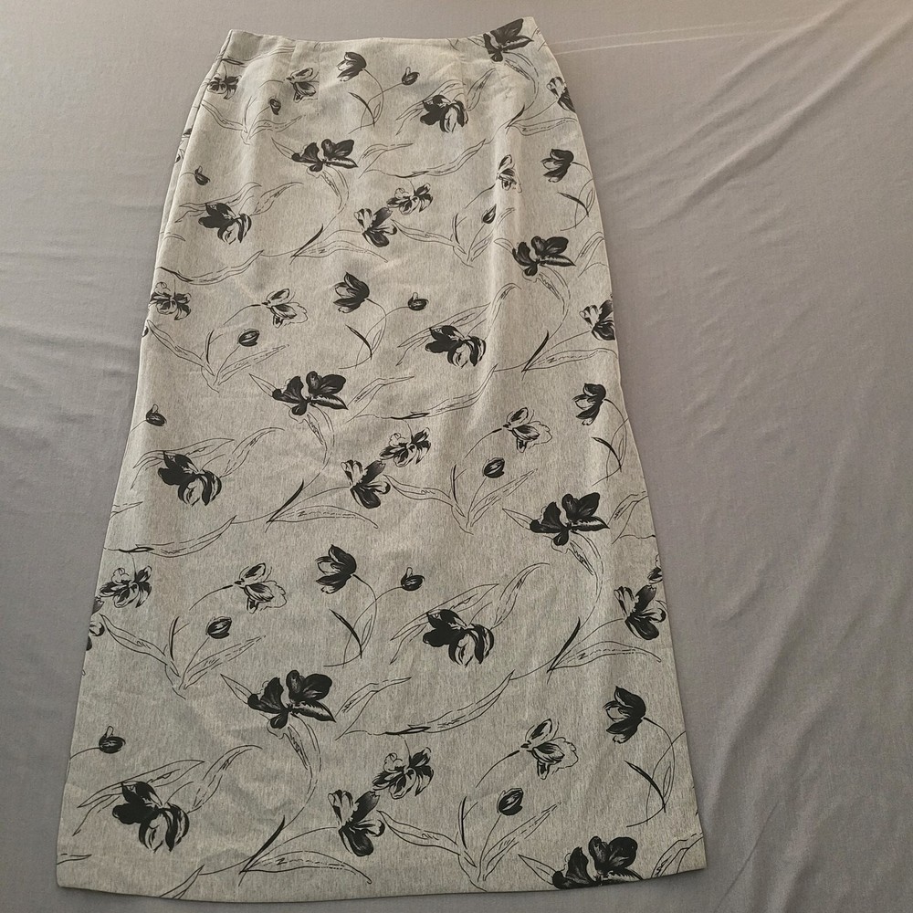 VINTAGE TR Bentley Skirt Womens Size 10 Side Slits Maxi Long Zip Floral Gray