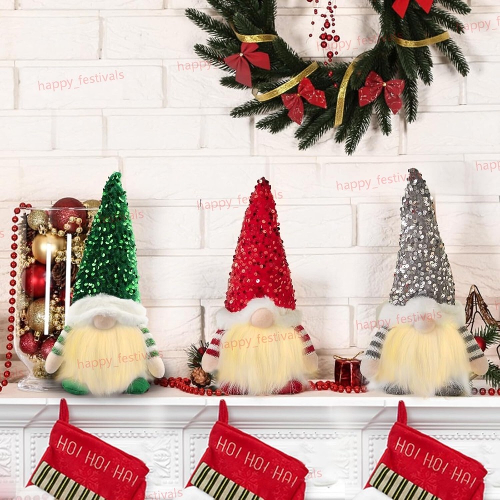3pcs LED Lighted Christmas Gnome Handmade Santa Elf Figurine Faceless Doll Decor