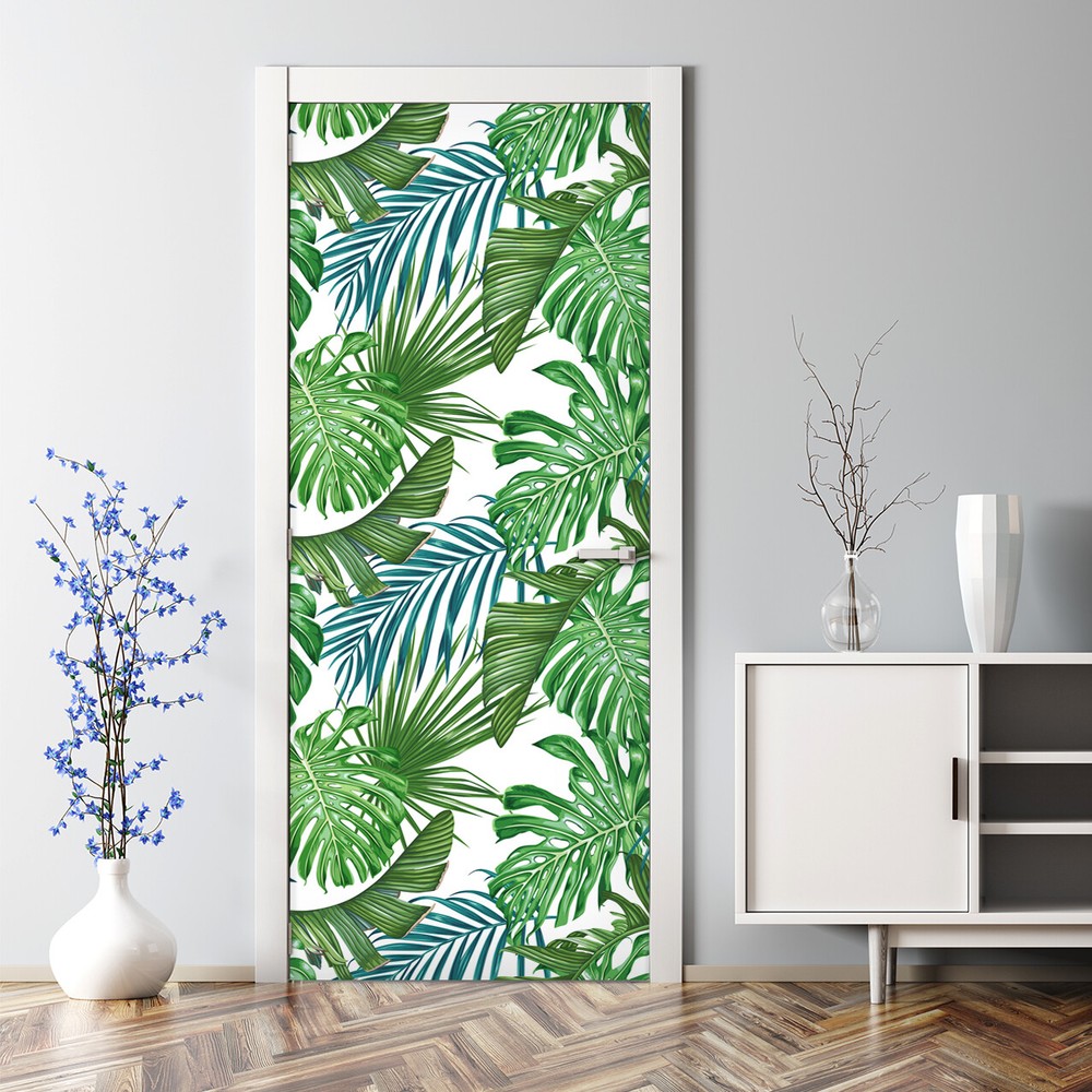 Minty Monstera Forest Watercolor Removable Self-Adhesive Door Sticker