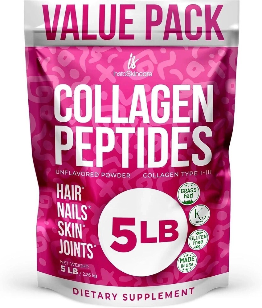Hydrolyzed Collagen Peptides Powder Types I-III for Women 5 LB