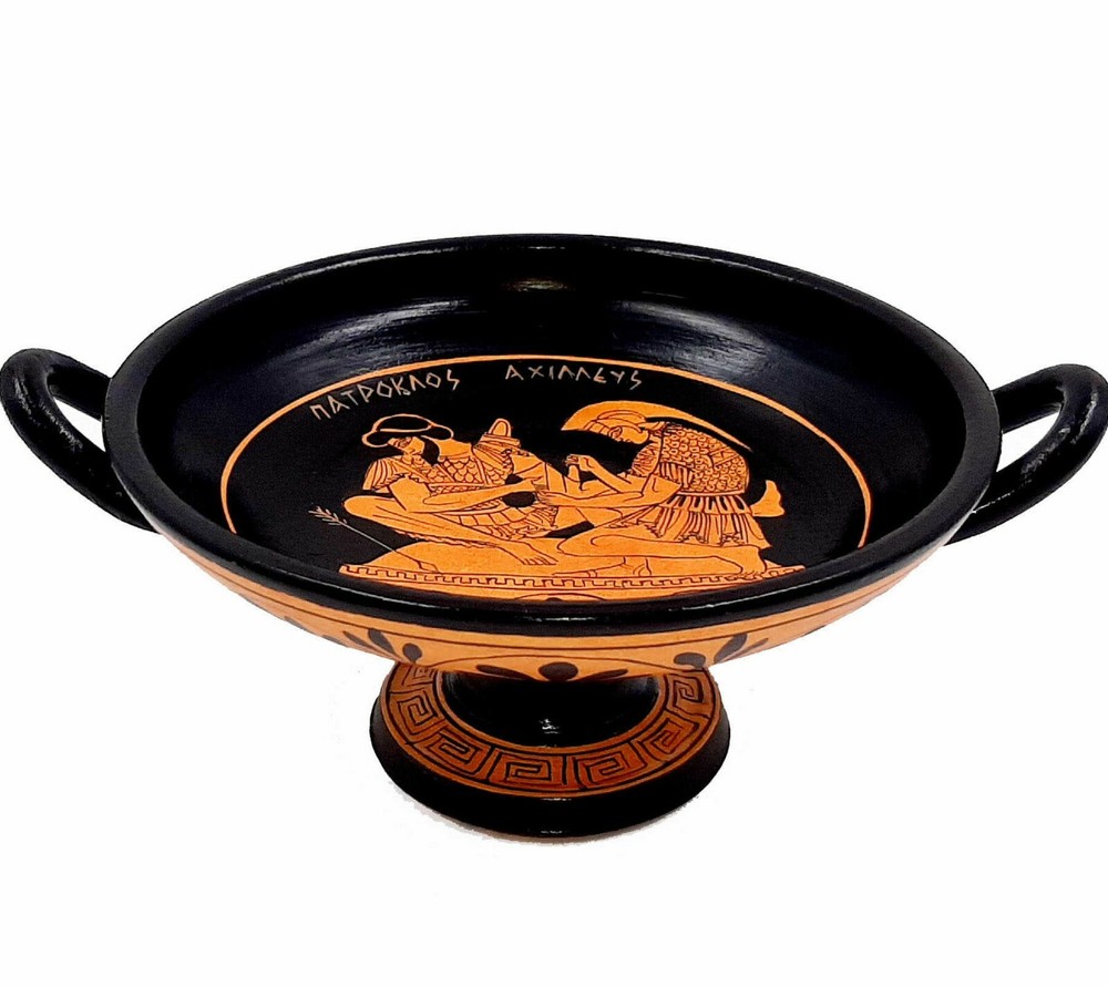Red figure Kylix ,Shows Achilles with Patroclus,16cm diameter,Greek Pottery-image