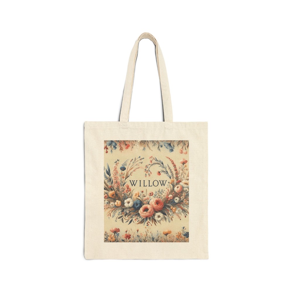 Personalized WILLOW Cotton Canvas Tote Bag with Soft Floral Design - Perfect Gift