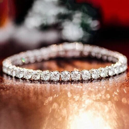 4MM Certified Moissanite Round Cut VVS1 Tennis Bracelet 14K White Gold Plated