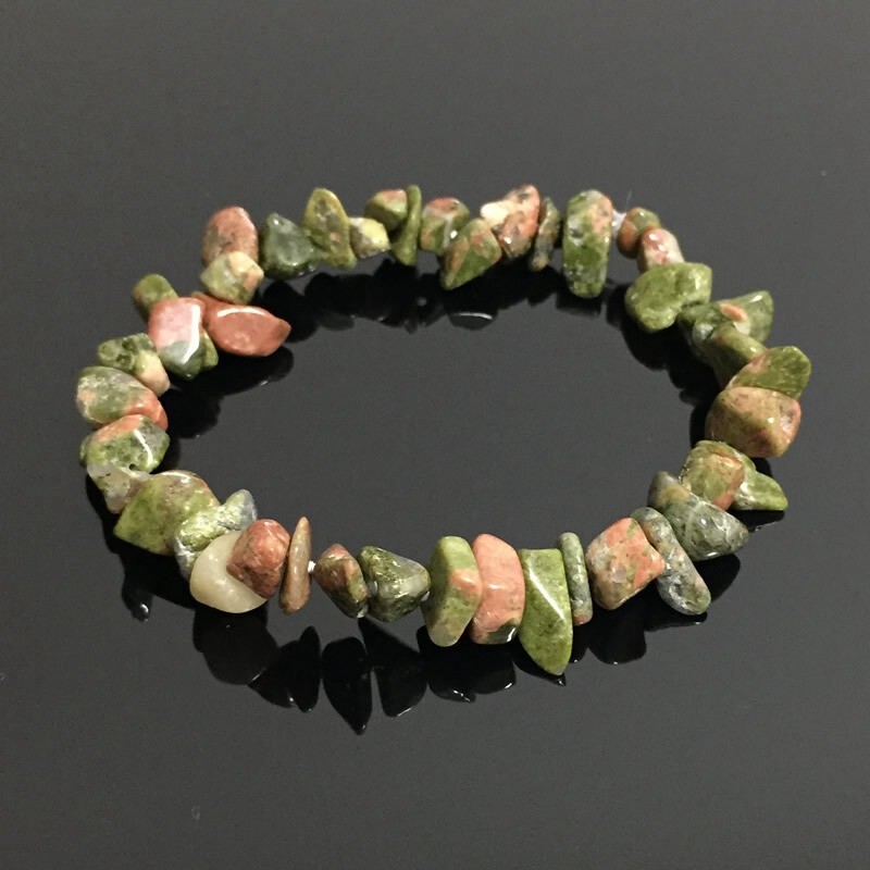 Natural Unakite Epidote Jade Quartz Crystal Chip Bead Stretchy Bracelet Healing