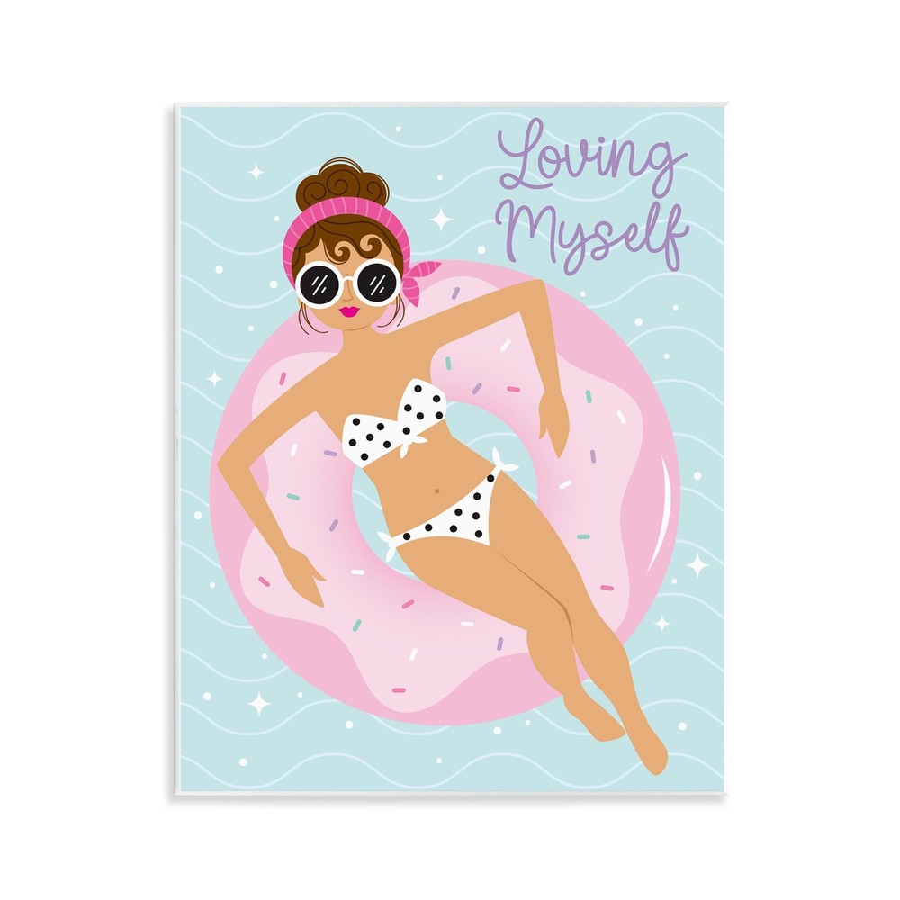 Loving Myself Girl in Pool Wall Plaque Art by Ilis Avilés 11x14 inches