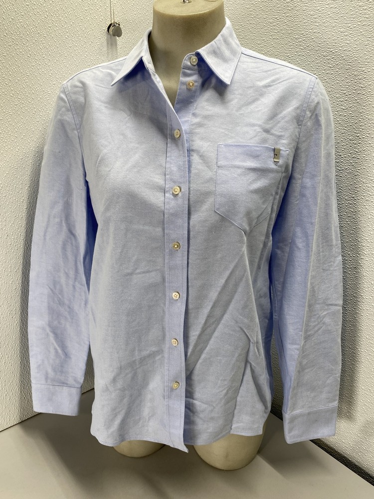 Tory Burch Womens Cotton Twill Button Shirt with Pocket Size 2 Blue